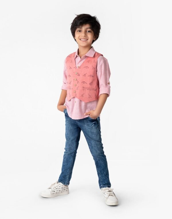 Cotton Hand Block Print Shirt And Jacket Set