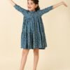 Blue Viscose Round Neck Dress