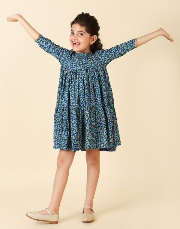 Blue Viscose Round Neck Dress