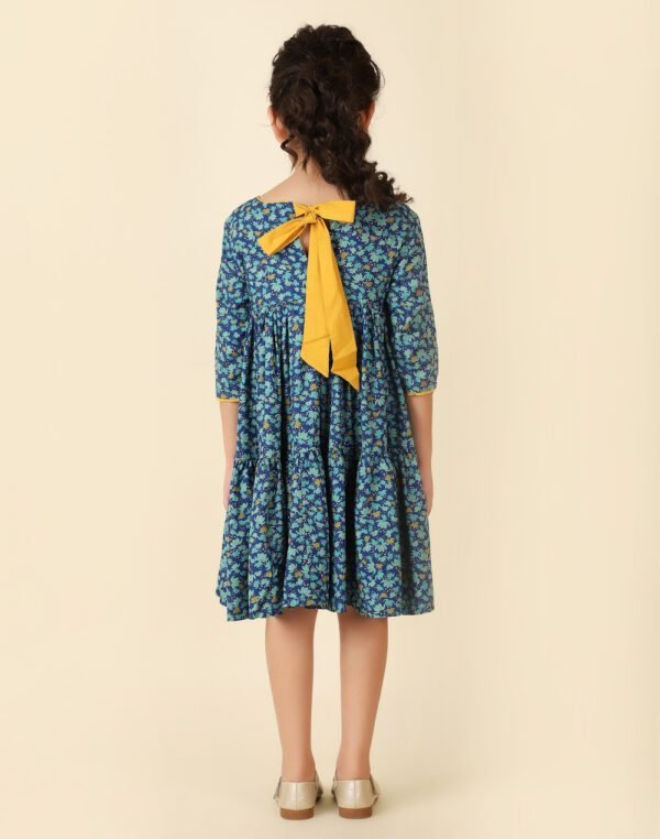 Blue Viscose Round Neck Dress