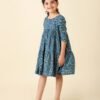 Blue Viscose Round Neck Dress