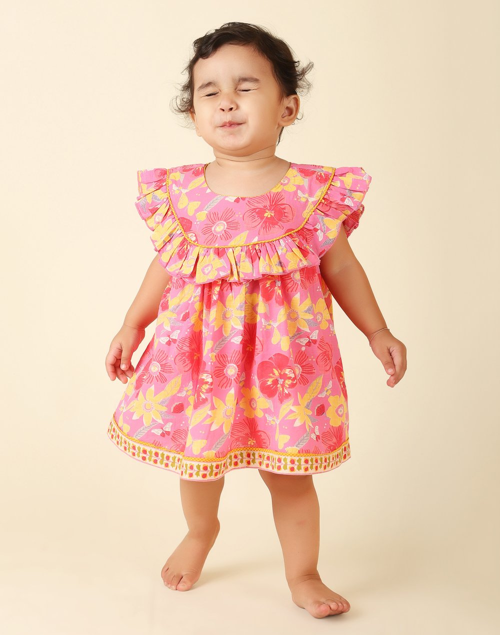 Pink Cotton Printed Dress